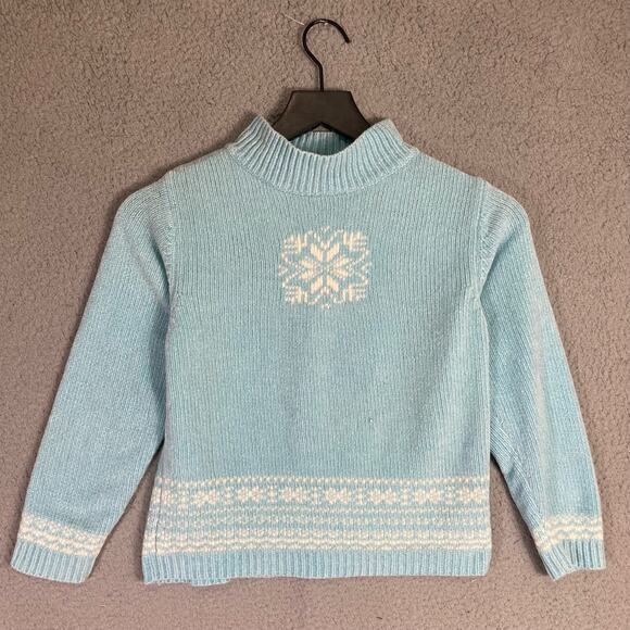 GAP Girls Blue Snowflake Sweater Size M Knit Winter Pullover Warm Cozy Cute - Picture 3 of 7